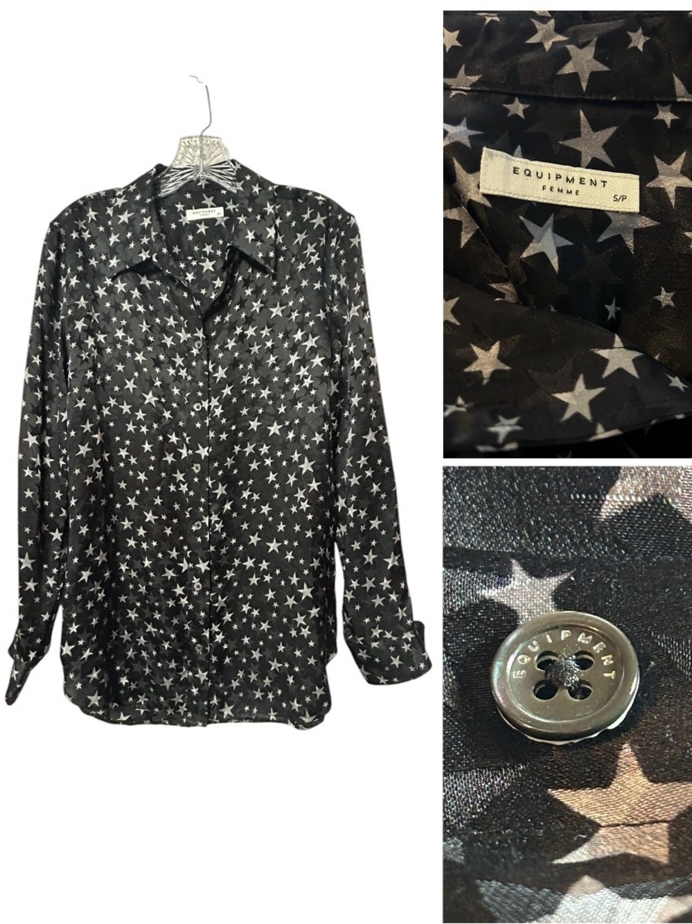 Equipment Starry Night Black Star-Print Silk Button-Down Shirt